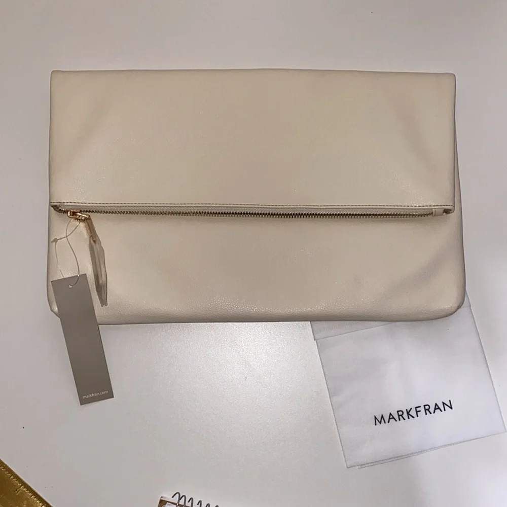 MARKFRAN Oversized Foldover Clutch in Ivory